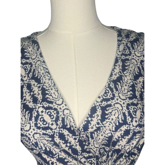 Jigsaw Women’s Small Luxury Midi Dress Blue White Twist Front V-Neck - Picture 2 of 8